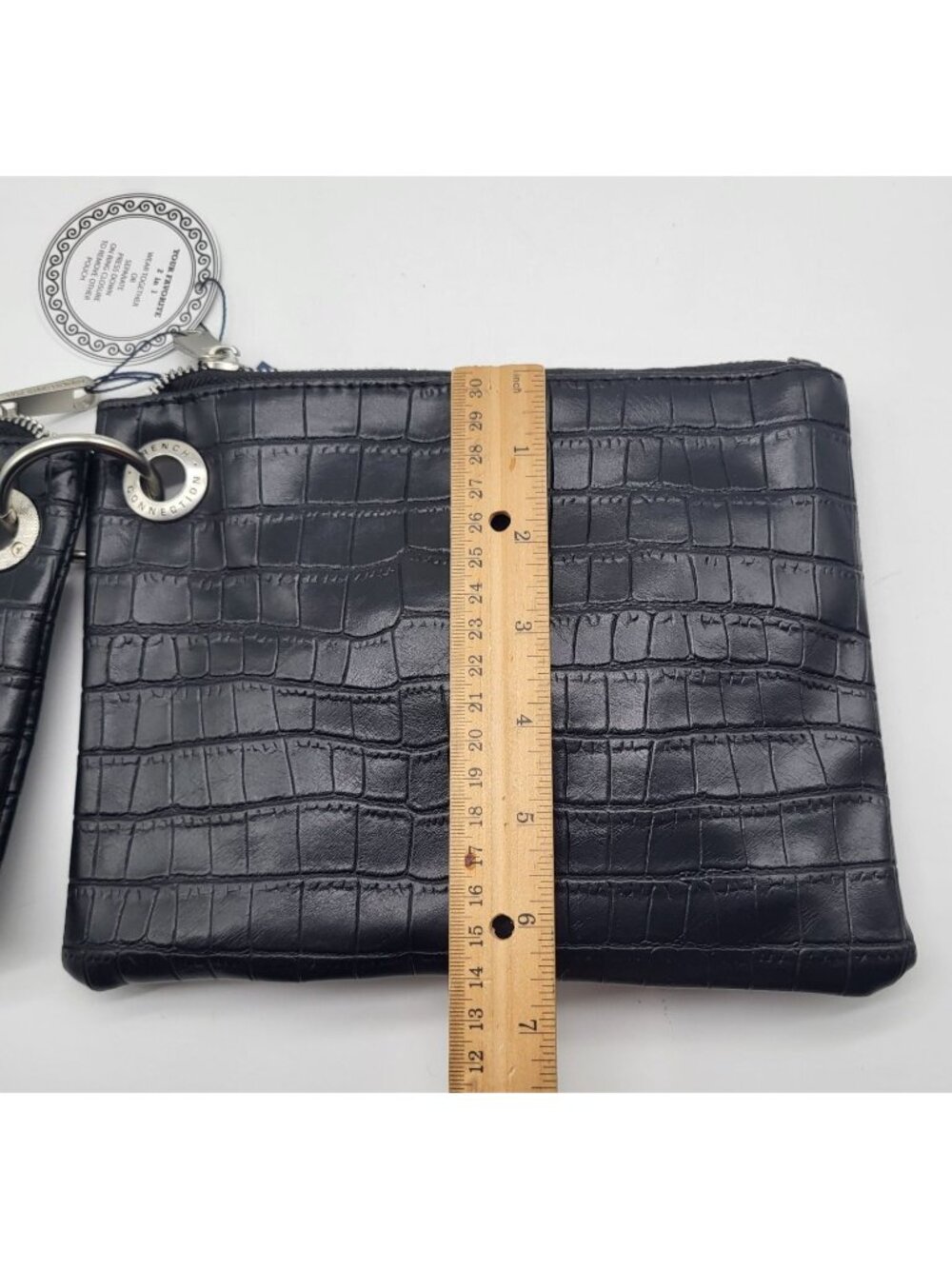 French Connection Dale Double Slim Pouches Croc Print Black Travel Accessory - Picture 7 of 9